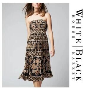 White House Black Market Women's Brown Black Paisley Print Cocktail Dress Size 2